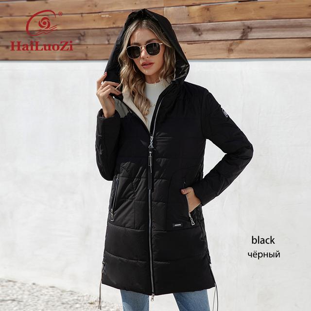 HaiLuoZi 2023 Neue Frühjahr Jacke Frauen Schlank Parkas Mid-Lange Casual Outwear Mit Kapuze Zipper Hohe Qualität Stepp frauen mäntel 7063-1 M schwarz von Joom DACH