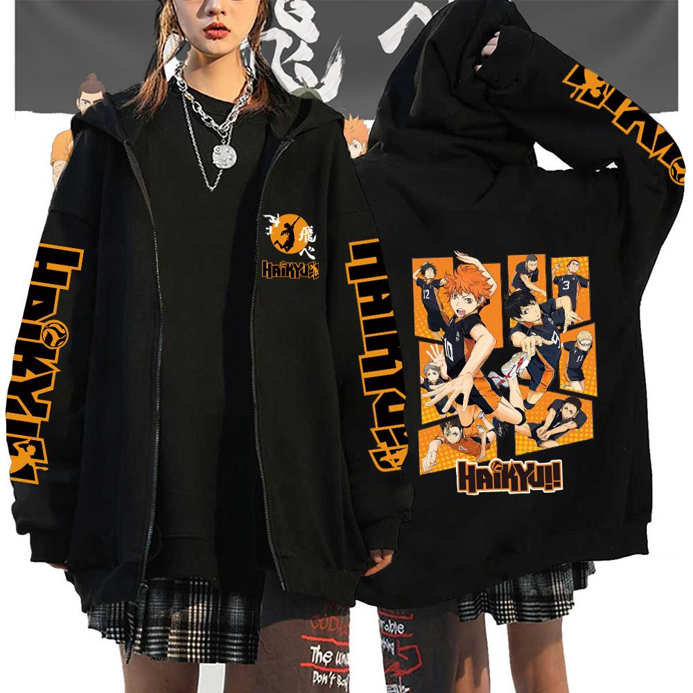 Haikyuu Japan Anime Zip Up Hoodie Karasuno High School Mit Kapuze Männer Frauen Sweatshirts Harajuku Herbst Winter Unisex Pullover XXL schwarz von Joom DACH