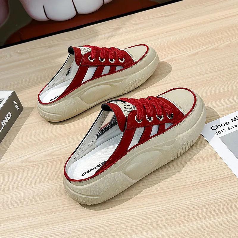 Halb-Slipper, weiße Schuhe, Damen, Sommer, neue Zehenbox für draußen, Plateau-Hausschuhe, Slip-On-Sandalen, Pumps 40 rot von Joom DACH