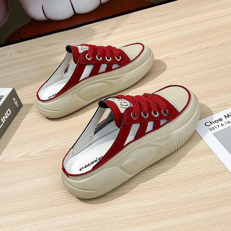 Halb-Slipper, weiße Schuhe, Damen, Sommer, neue Zehenbox für draußen, Plateau-Hausschuhe, Slip-On-Sandalen, Pumps 40 rot von Joom DACH