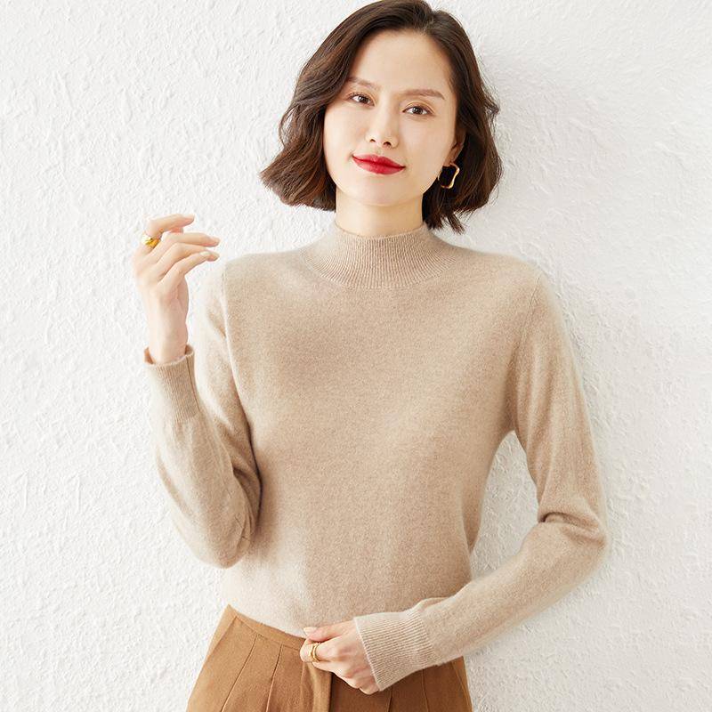 Halber Rollkragenpullover Damen Kurzer Pullover Gestricktes Unterhemd Einfarbig Langarm Damenoberteil Herbst und Winter XXL khaki von Joom DACH