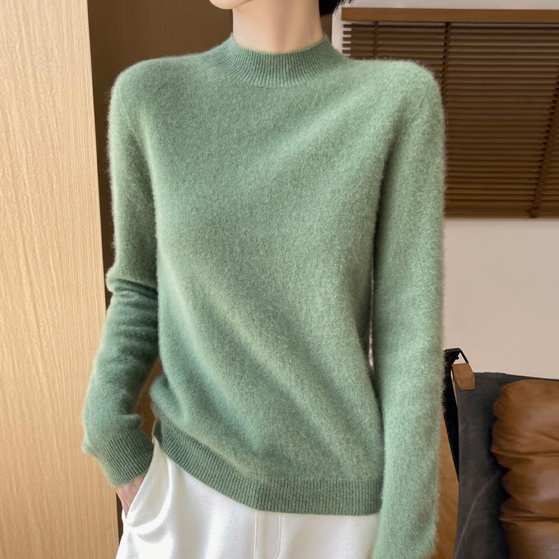 Halber Rollkragenpullover aus Wolle, Pullover in Volltonfarbe, Strickpullover für Damen L von Joom DACH