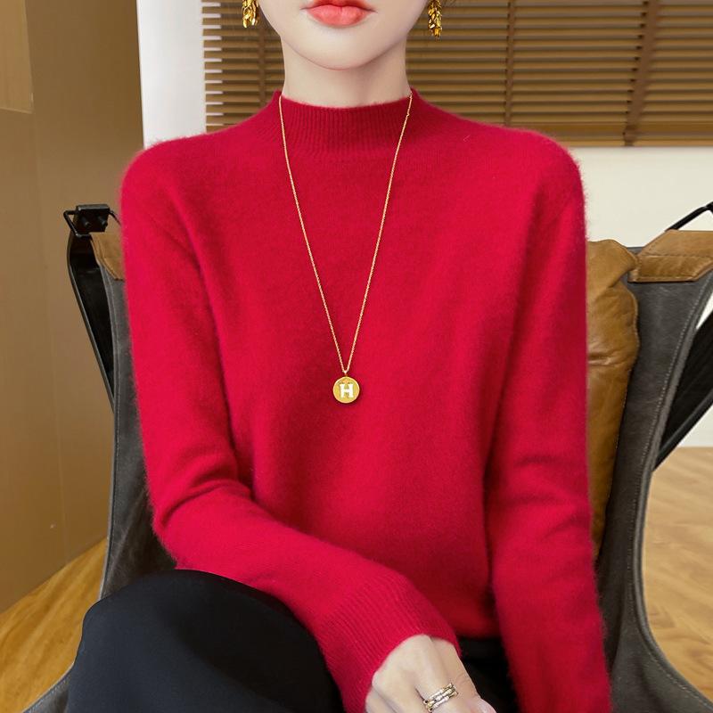 Halber Rollkragenpullover aus Wolle, Pullover in Volltonfarbe, Strickpullover für Damen XXL von Joom DACH