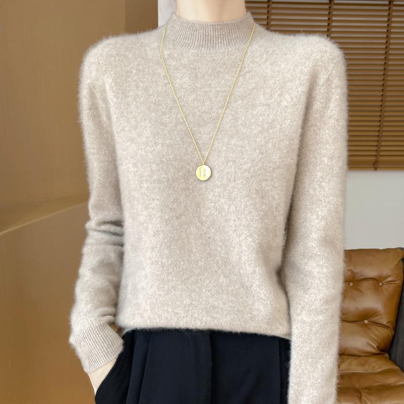 Halber Rollkragenpullover aus Wolle, Pullover in Volltonfarbe, Strickpullover für Damen XXL kamelfarben von Joom DACH