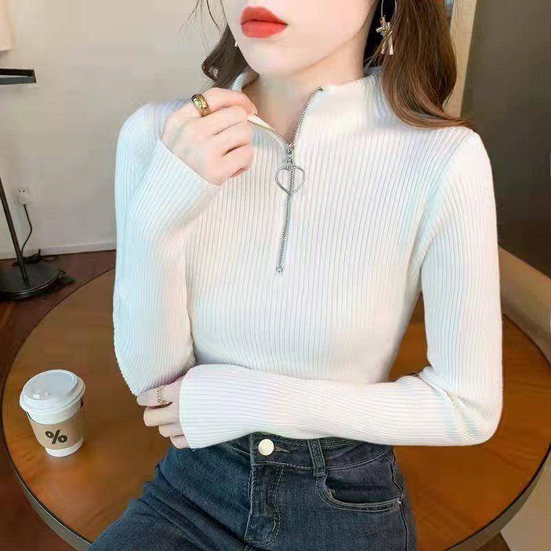 Halbes Rollkragen-Bottom-Shirt Damen-Herbstpullover-Strickpullover mit Reißverschluss Langarm-T-Shirt Slim-Top All-Match-High-Neck-Top S Halbes Rollkragen-Bottom-Shirt Damen-Herbstpullover-Strickpullover mit Reißverschluss Langarm-T-Shirt Slim-Top All-Match-High-Neck-Top S von Joom DACH