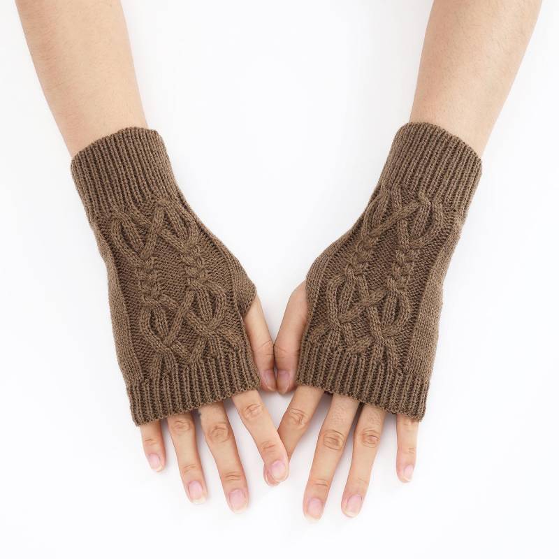 Halbfinger-Handschuhe für Damen, Winter, weiche warme Wolle, Strick-Armhandschuhe, weiche warme Halbfinger-Handschoenen, Unisex-Handschuhe 1 pair khaki von Joom DACH