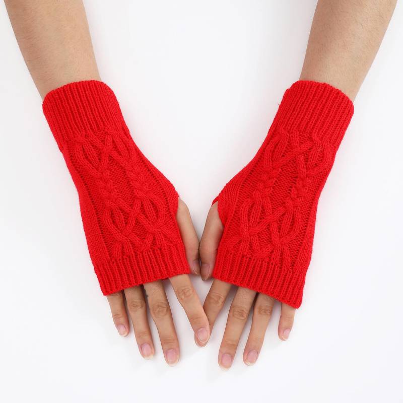 Halbfinger-Handschuhe für Damen, Winter, weiche warme Wolle, Strick-Armhandschuhe, weiche warme Halbfinger-Handschoenen, Unisex-Handschuhe 1 pair rot von Joom DACH