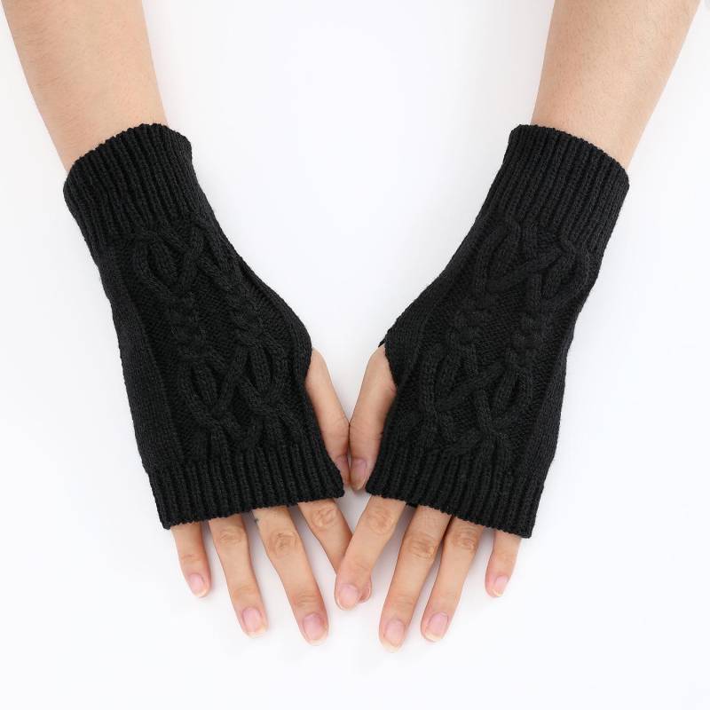 Halbfinger-Handschuhe für Damen, Winter, weiche warme Wolle, Strick-Armhandschuhe, weiche warme Halbfinger-Handschoenen, Unisex-Handschuhe 1 pair schwarz von Joom DACH