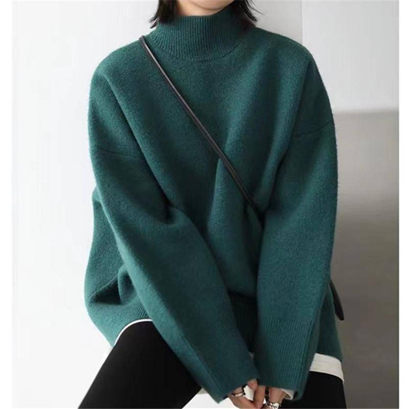 Halbhoher Hals Einfarbig Lazy Wind Damenpullover Herbst und Winter Lockerer Kurzer Abschnitt Bottoming Strickpullover Temperament Damen Dick one size grün von Joom DACH