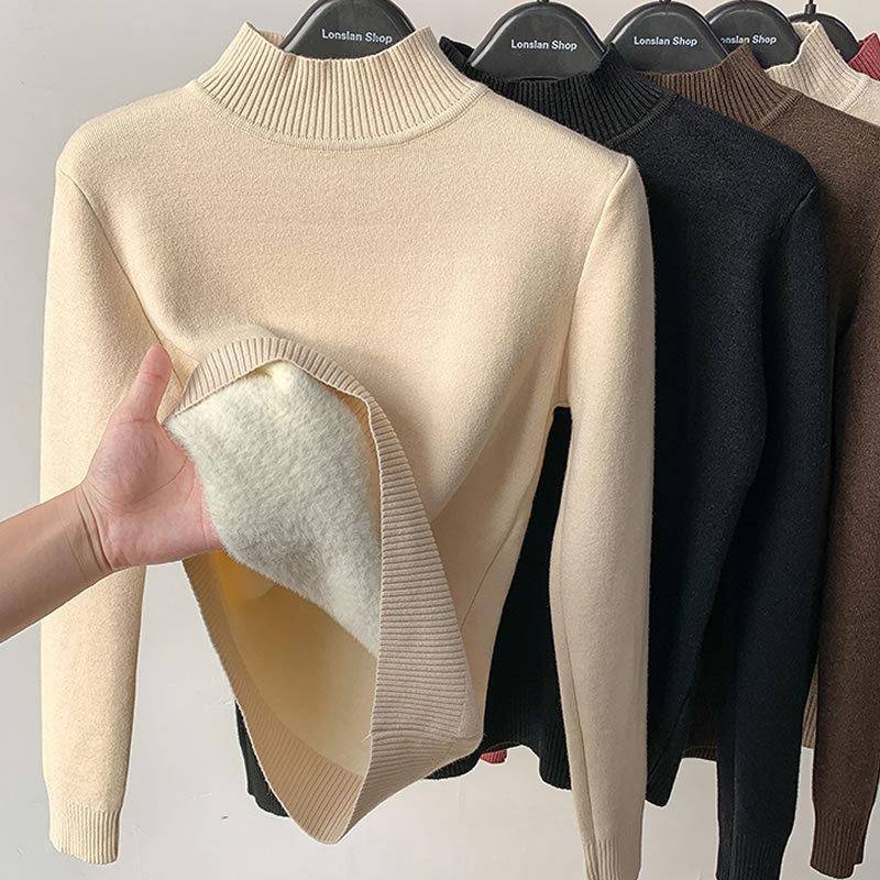 Halbhoher Kragen, Integrierte Samt-Basisschicht, Pullover, Damen Herbst- und Winter-Pullover, Imitation Nerz, und Fleece Gestrickter Nerz-Fleece One size apricot von Joom DACH