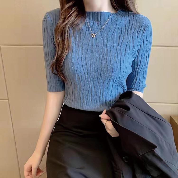 Halbhoher Kragenpullover für Damen, lockerer, dünner Langarm-Strickpullover für Herbst und Winter, neues Unterhemd OneSize blau von Joom DACH