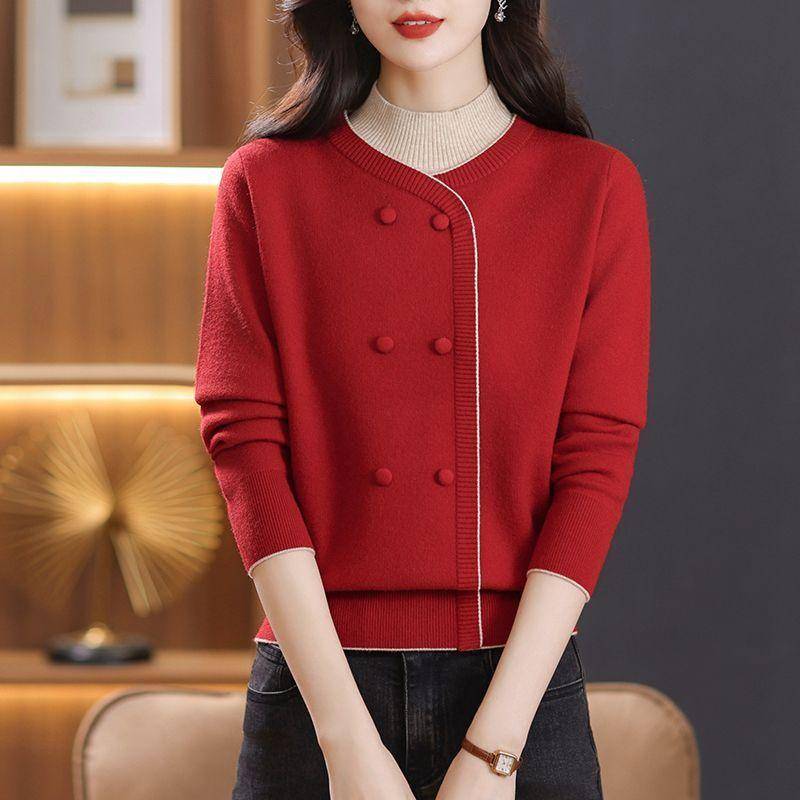 Halbhoher Rollkragenpullover Damen Winterurlaub Zweiteiliges Oberteil Modischer dicker Strick Basis-Pullover 3XL von Joom DACH