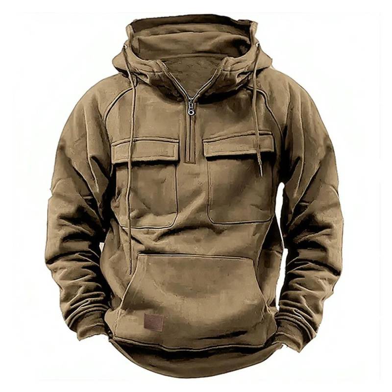 Halbreißverschluss Taktische Hoodies für Herren Solide Militärische Sweatshirts Mehrere Taschen Männliche Kapuzenjacken Dicke Outdoor Polar XXL khaki von Joom DACH