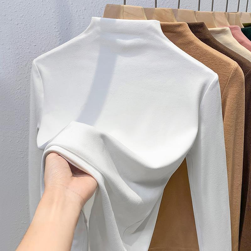 Halbrollkragenshirt aus Samt für Damen. Neues doppelseitiges Woll-T-Shirt für Damen mit Thermo-Innenbund. 4XL von Joom DACH