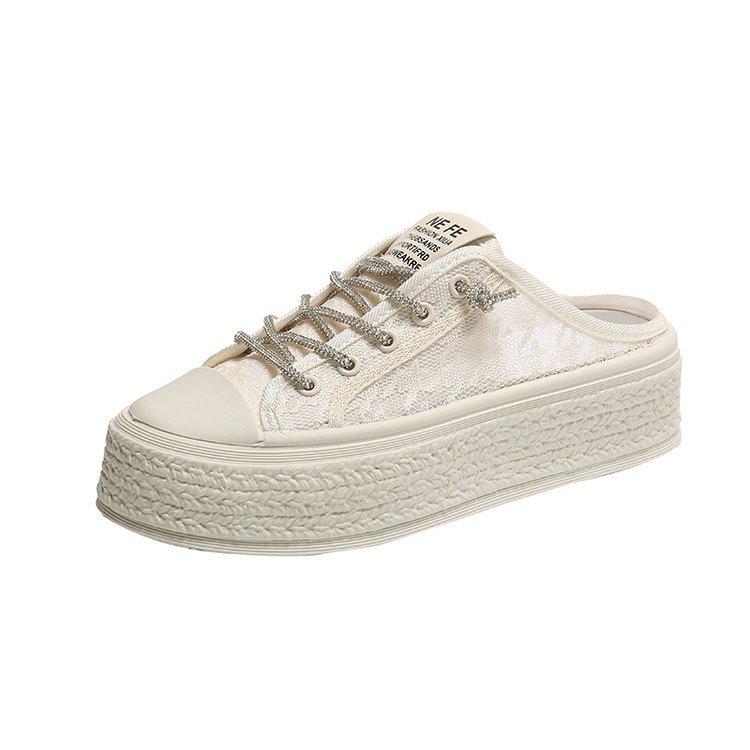 Halbschuhe mit geschlossener Spitze für Damen, Sommerkleidung, neue Mesh-All-Match-Sandalen aus Segeltuch ohne Absatz, lässige Sandalen 40 von Joom DACH