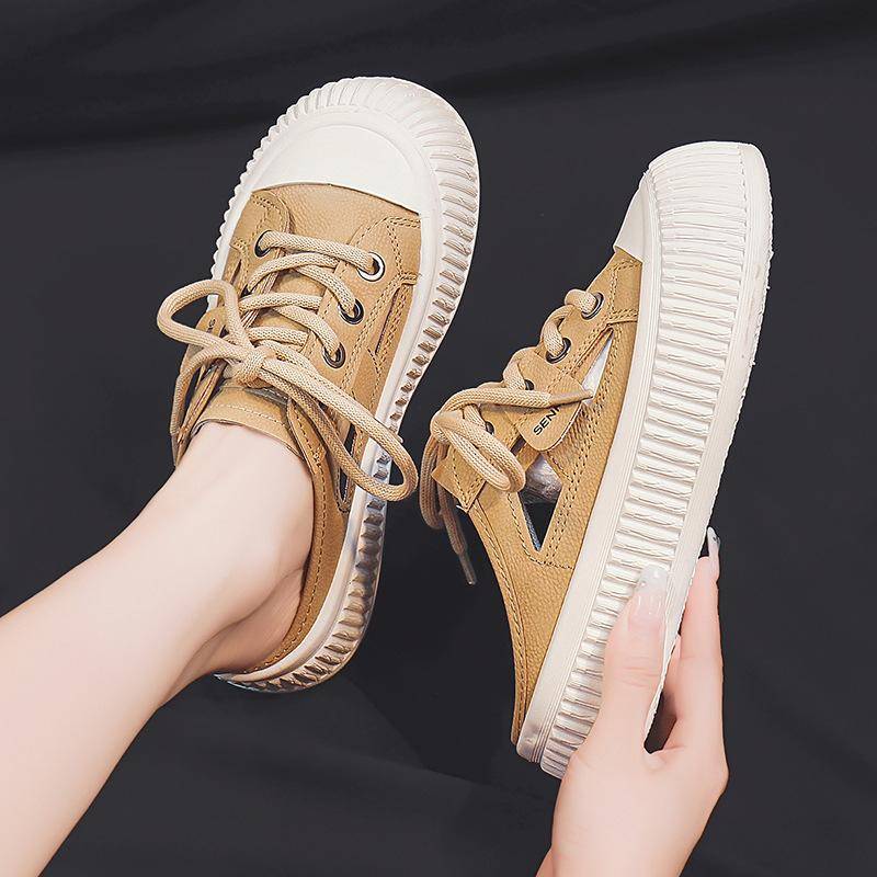 Halbschuhe mit geschlossener Zehe Damen Sommer Neu Outdoor Ausgehöhlt Slip-on Plateau Weiße Schuhe Bequeme Sandalen 40 khaki von Joom DACH