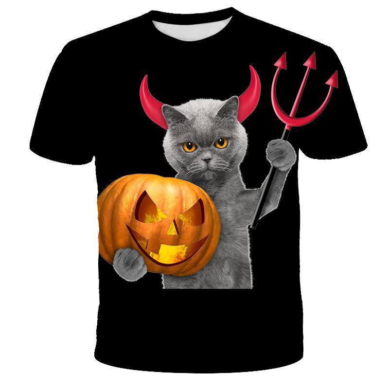 Halloween 3D Digitaldruck T-Shirts Herren Damen Lockeres Beiläufiges Kurzarm-T-Shirt M von Joom DACH