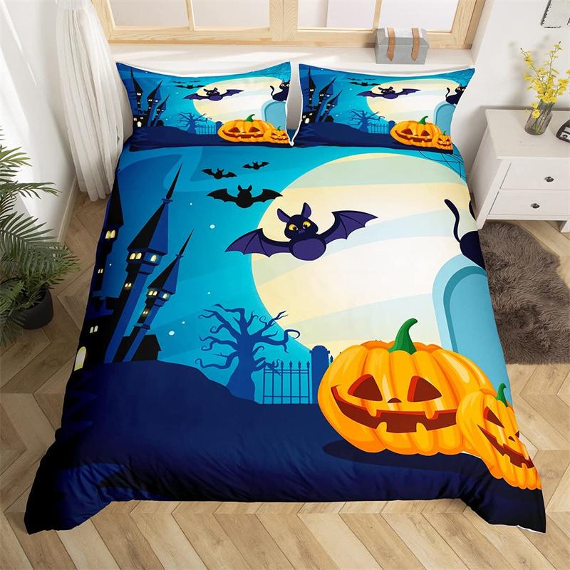 Halloween Bettbezug Horror Kürbislaterne Bettwäscheset Polyester Verrückt Gruselig Reiter Bettdeckenbezug King Für Kinder Jungen Mädchen EU Single(135x200cm) von Joom DACH