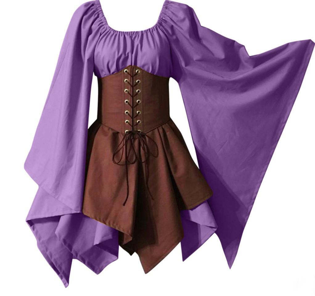 Halloween Cosplay Palace Victoria Medieval Vintage Fee Elf Kostüm für Frauen Prinzessin Bandage Weihnachten Ptachwork Party Kleid Weihnachten L von Joom DACH