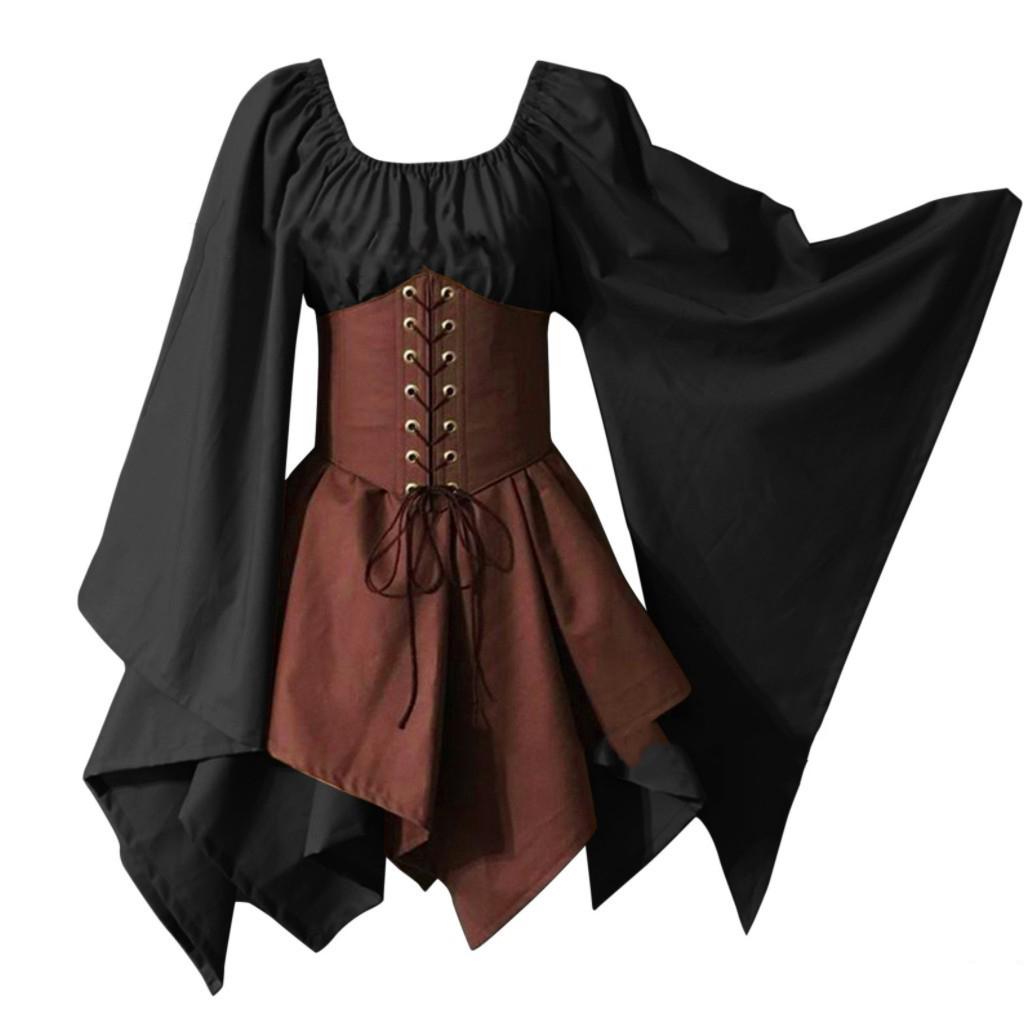 Halloween Cosplay Palace Victoria Medieval Vintage Fee Elf Kostüm für Frauen Prinzessin Bandage Weihnachten Ptachwork Party Kleid Weihnachten XL von Joom DACH