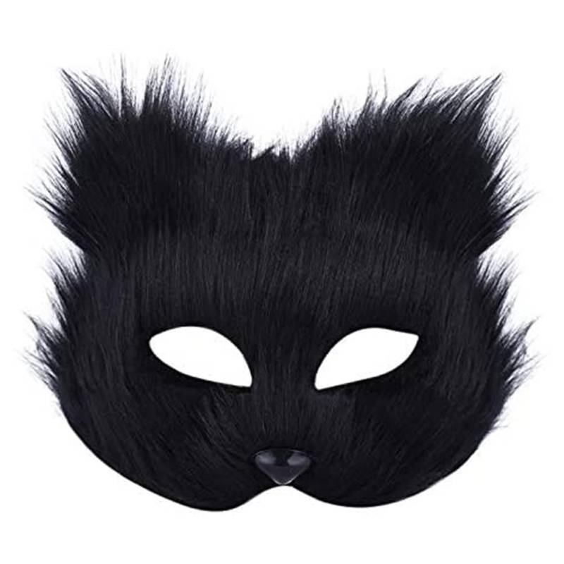 Halloween Flauschige Maske Maskerade Halloween Maske Requisiten Tier Halbe Gesichtsmaske für Männer und Frauen schwarz von Joom DACH