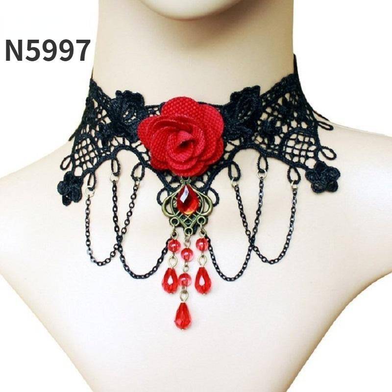 Halloween Frauen Mädchen Retro Gothic Punk Stil Halskette Armbänder Schwarze Spitze Halskette Kragen Statement Choker Viktorianischer Steampunk Schmuck von Joom DACH
