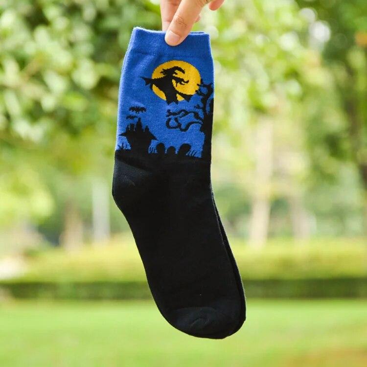 Halloween Harajuku Charakteristische Paar Socken Lustige Fledermaus Kürbis Laterne Zauberer Geisterdruck Herren Damen Mittelrohrsocken blau von Joom DACH