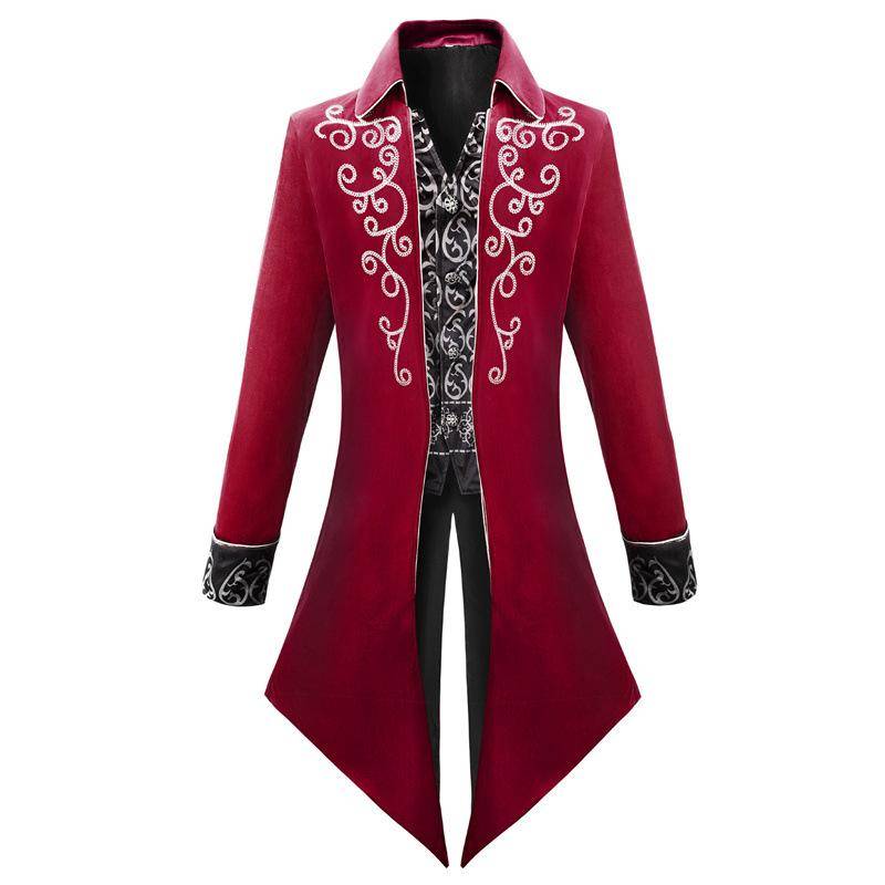 Halloween Herren Gothic Viktorianische Jacke Vintage Samt Mittelalterlicher Gehrock Renaissance Kostüm M rot von Joom DACH