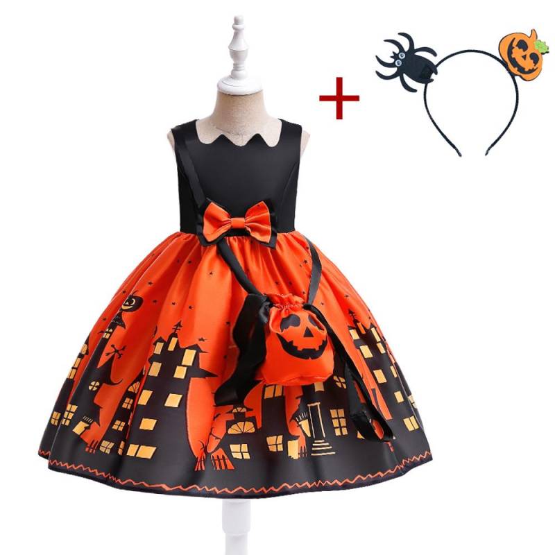 Halloween Hexen- und Kürbis-Cosplay-Kleid für Mädchen – Prinzessinnen-Stil 130cm (6Y) von Joom DACH