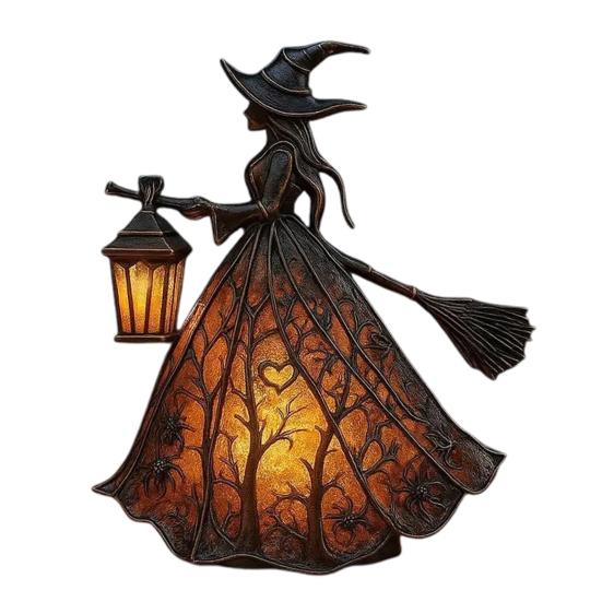 Halloween Hexenlampe Handgefertigt Gotisch Kleine Buntglas Hexenfigur mit Warmem Licht Tischstehende Nachtlampe für Heimregal Kamindekoration A von Joom DACH
