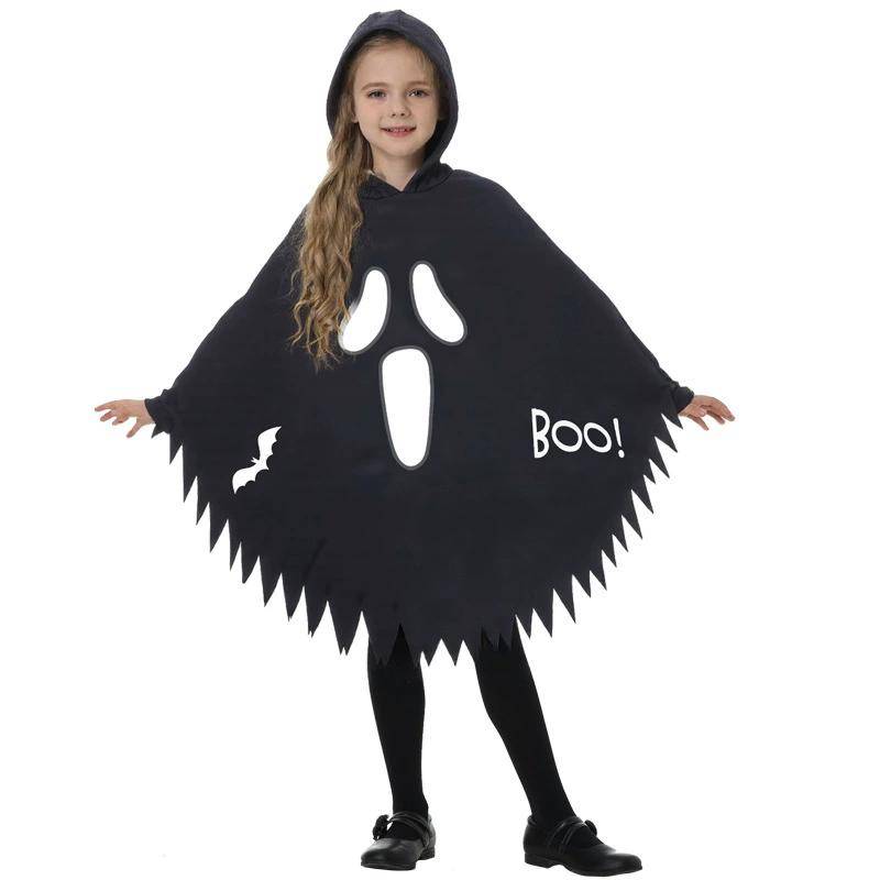 Halloween Kinder Cosplay Kostüm Weiß Schwarz Leuchtender Geist Leuchtendes Gesicht Umhang Schal Party Verkleidungskostüm Jungen Umhang Mädchen 110 von Joom DACH