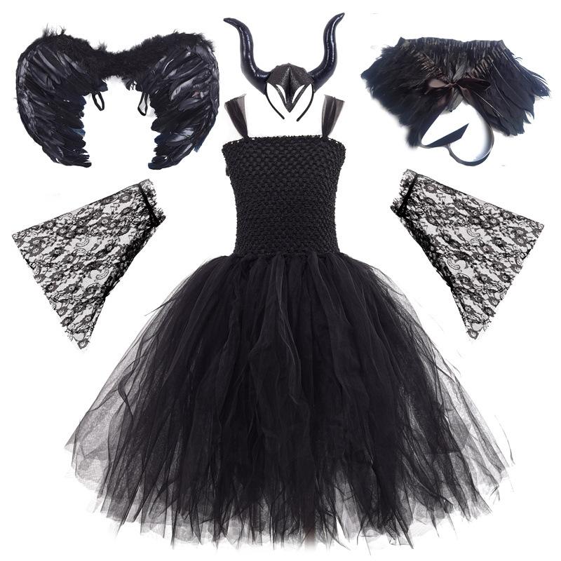 Halloween-Kostüm für Kinder Mädchen Hexe Vampir Cosplay Mittelalterliches Vintage-Kleid Kindertag Tag der Toten Kleidung Karnevalsparty 130-140cm schwarz von Joom DACH