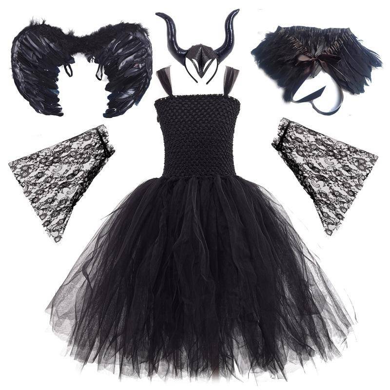 Halloween-Kostüm für Kinder Mädchen Hexe Vampir Cosplay Mittelalterliches Vintage-Kleid Kindertag Tag der Toten Kleidung Karnevalsparty 130-140cm schwarz von Joom DACH
