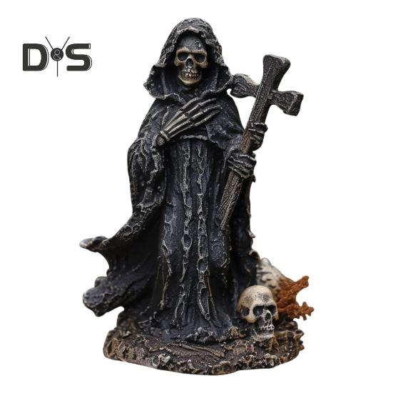 Halloween Schwarze Robe Skelett Figurine Gothic Kreuz Skelett Harz Statue Skulptur Home Office Desktop Bücherregal Dekoration Ornament Festival Geschenk A von Joom DACH