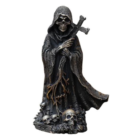 Halloween Schwarze Robe Skelett Figurine Gothic Kreuz Skelett Harz Statue Skulptur Home Office Desktop Bücherregal Dekoration Ornament Festival Geschenk C von Joom DACH