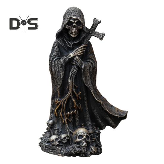 Halloween Schwarze Robe Skelett Figurine Gothic Kreuz Skelett Harz Statue Skulptur Home Office Desktop Bücherregal Dekoration Ornament Festival Geschenk C von Joom DACH