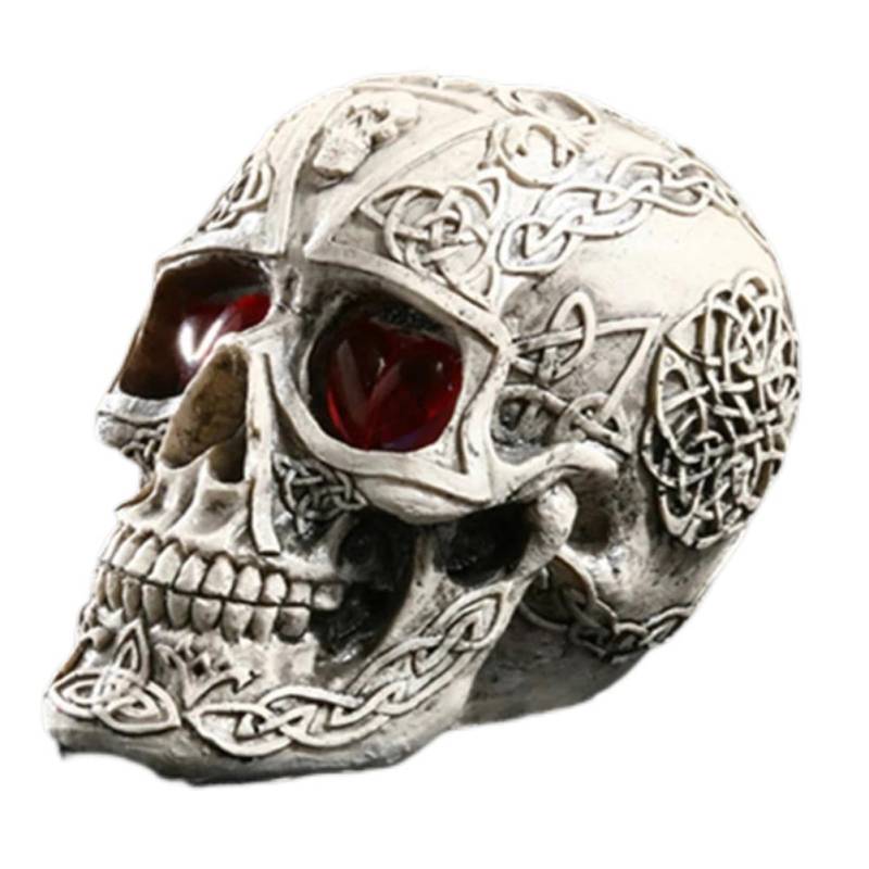 Halloween Skelettkopf Statue mit LED-Lichtern Neuheit Harz Skelettkopf Figur Spukhaus von Joom DACH