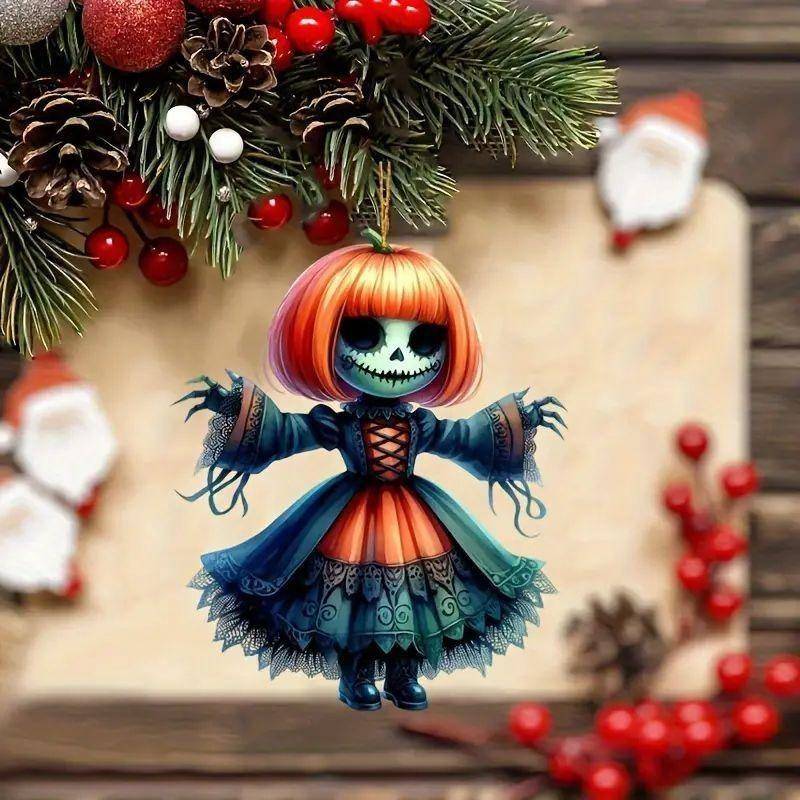 Halloween neue Kürbis Geister Hexe Anhänger Mädchen flache 2D Rückspiegel Dekoration Nacht Anhänger Schlüsselanhänger Anhänger Set Party Dekoration von Joom DACH