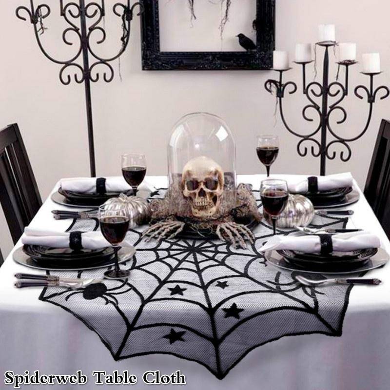 Halloween schwarze Spitze Spinnennetz Tischdecke Tischdecken Fenster hängen Horror Halloween Party Decora von Joom DACH