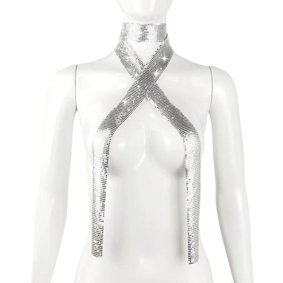 Halskette mit Schal aus Aluminium mit Pailletten für Herren und Damen, leicht, funkelndes Design, Halsband, dekoratives Accessoire silber von Joom DACH
