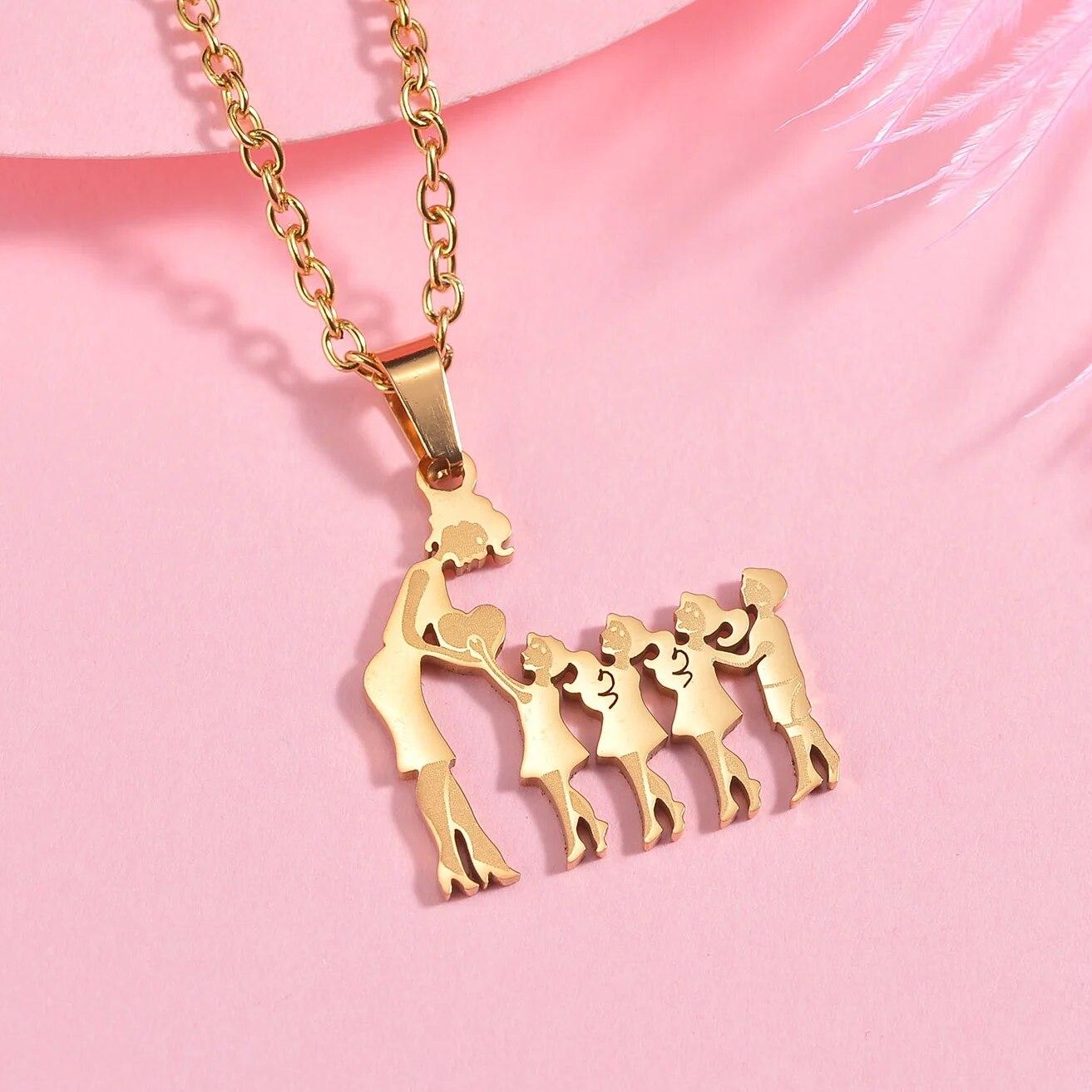 Halsketten aus Edelstahl für Mütter und Kinder, silberfarben, mehrere Halsketten mit Anhänger für Kinder, Schmuck, Geschenk zum Muttertag von Joom DACH