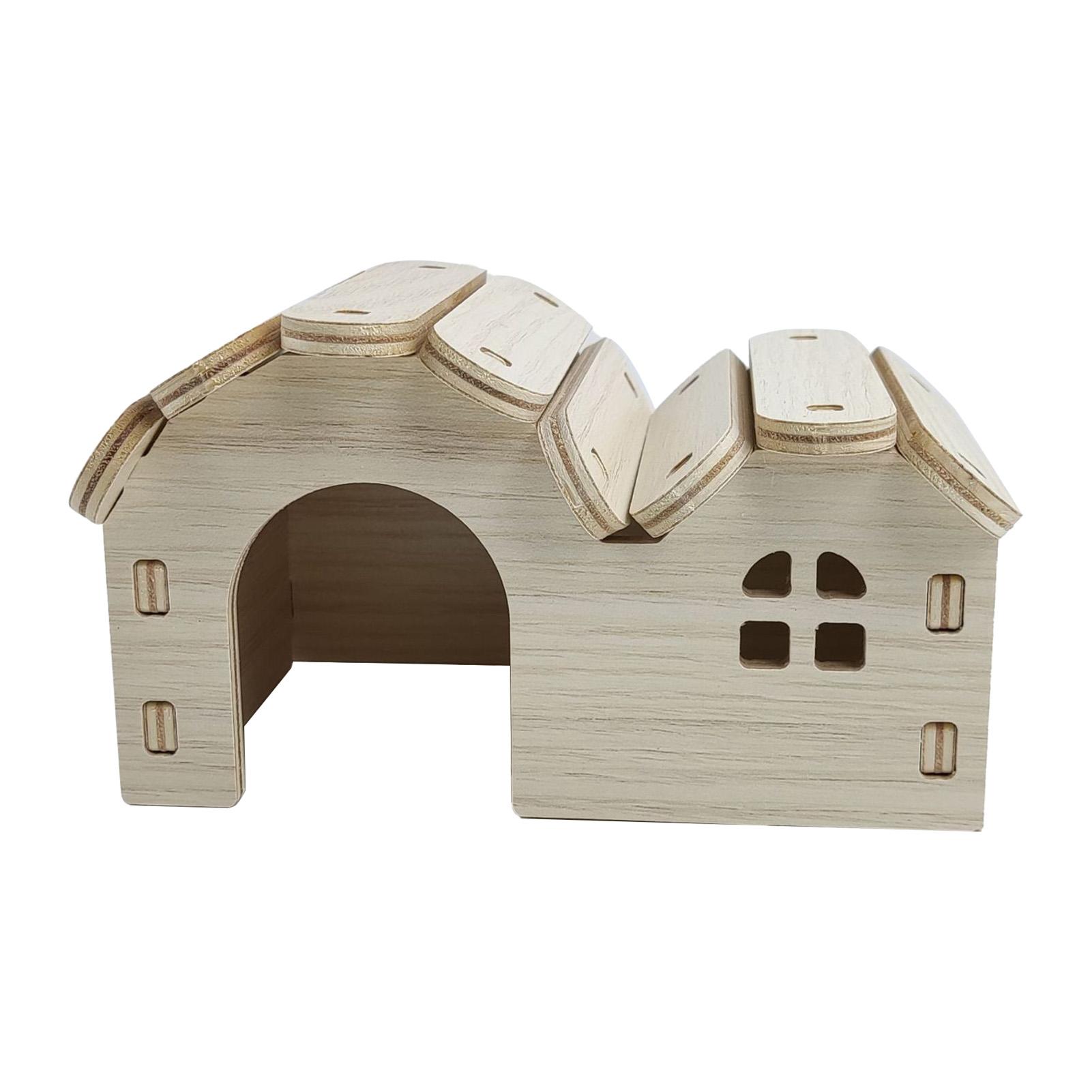 Hamsterhaus aus Holz, Spielzeug, bissfest, Hamsterversteck, Haus für Hamsterzubehör, Doppeldeckel von Joom DACH