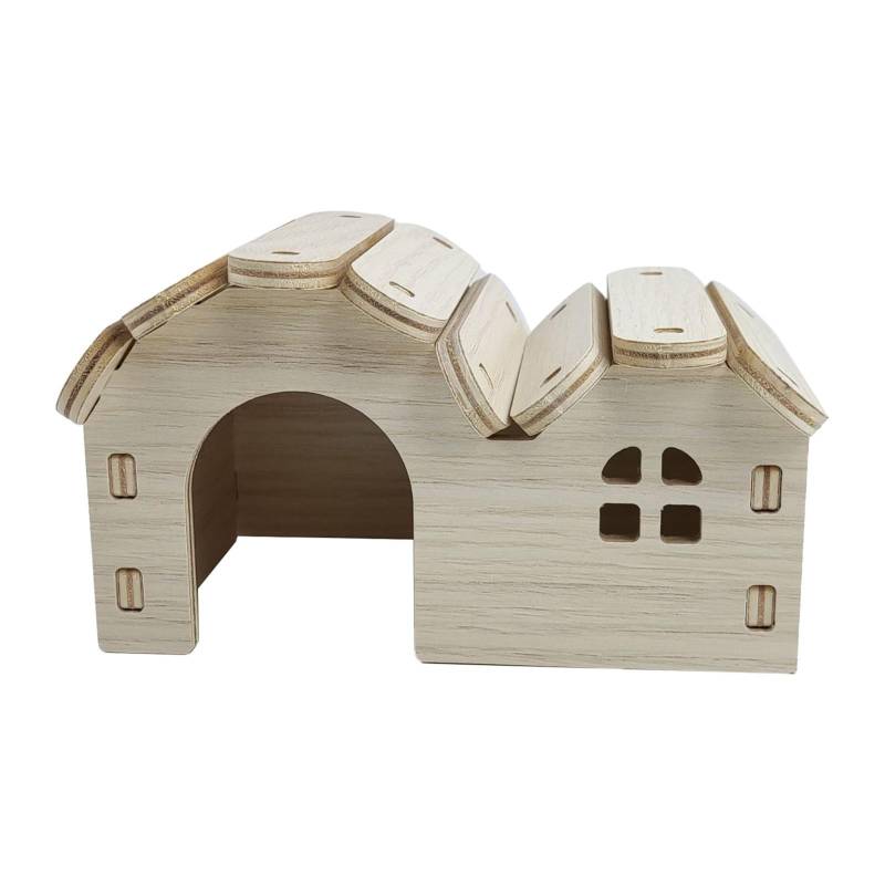 Hamsterhaus aus Holz, Spielzeug, bissfest, Hamsterversteck, Haus für Hamsterzubehör, Doppeldeckel von Joom DACH