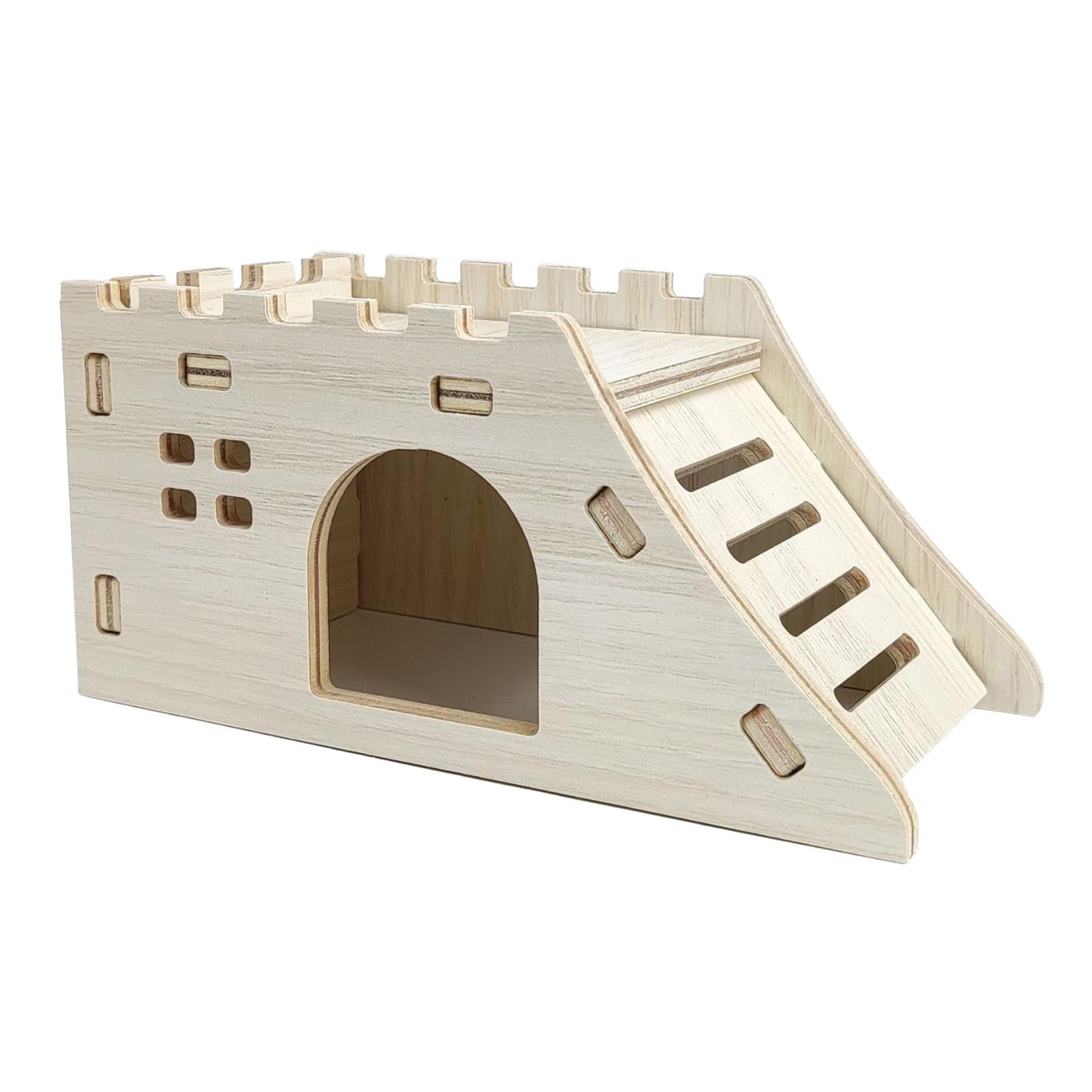 Hamsterhaus aus Holz, Spielzeug, bissfest, Hamsterversteck, Haus für Hamsterzubehör, Doppeldeckel von Joom DACH