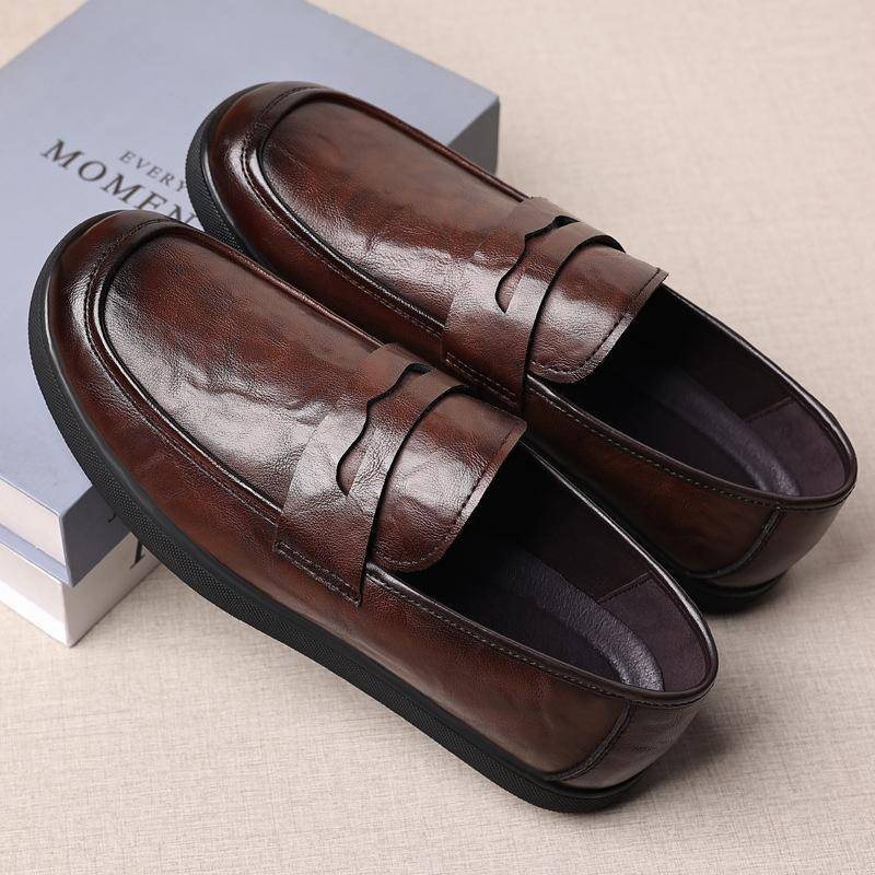 Hand-grab Herren Lederschuhe Herbst Neue Leder Slip-on Peas Schuhe mit weicher Sohle Atmungsaktive Freizeitschuhe aus Leder für Herren 44 braun von Joom DACH