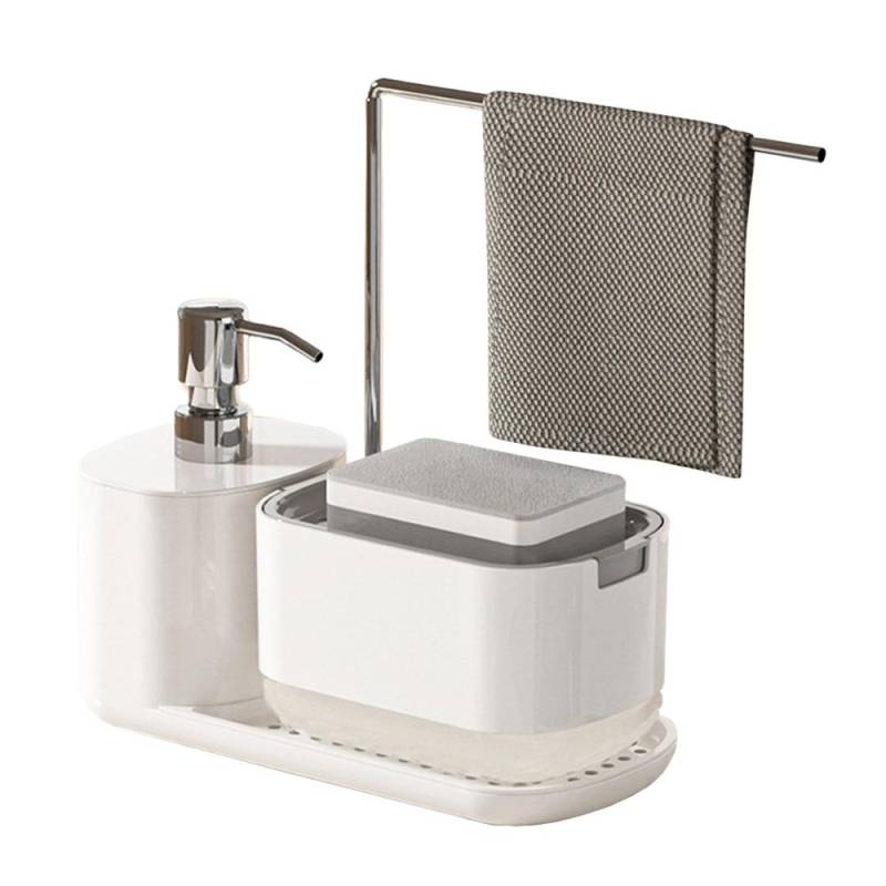 Hand- und Spülmittelspender-Set, Seifenspender mit Schwammhalter und Lappenhalter Push-Type Liquid weiß von Joom DACH
