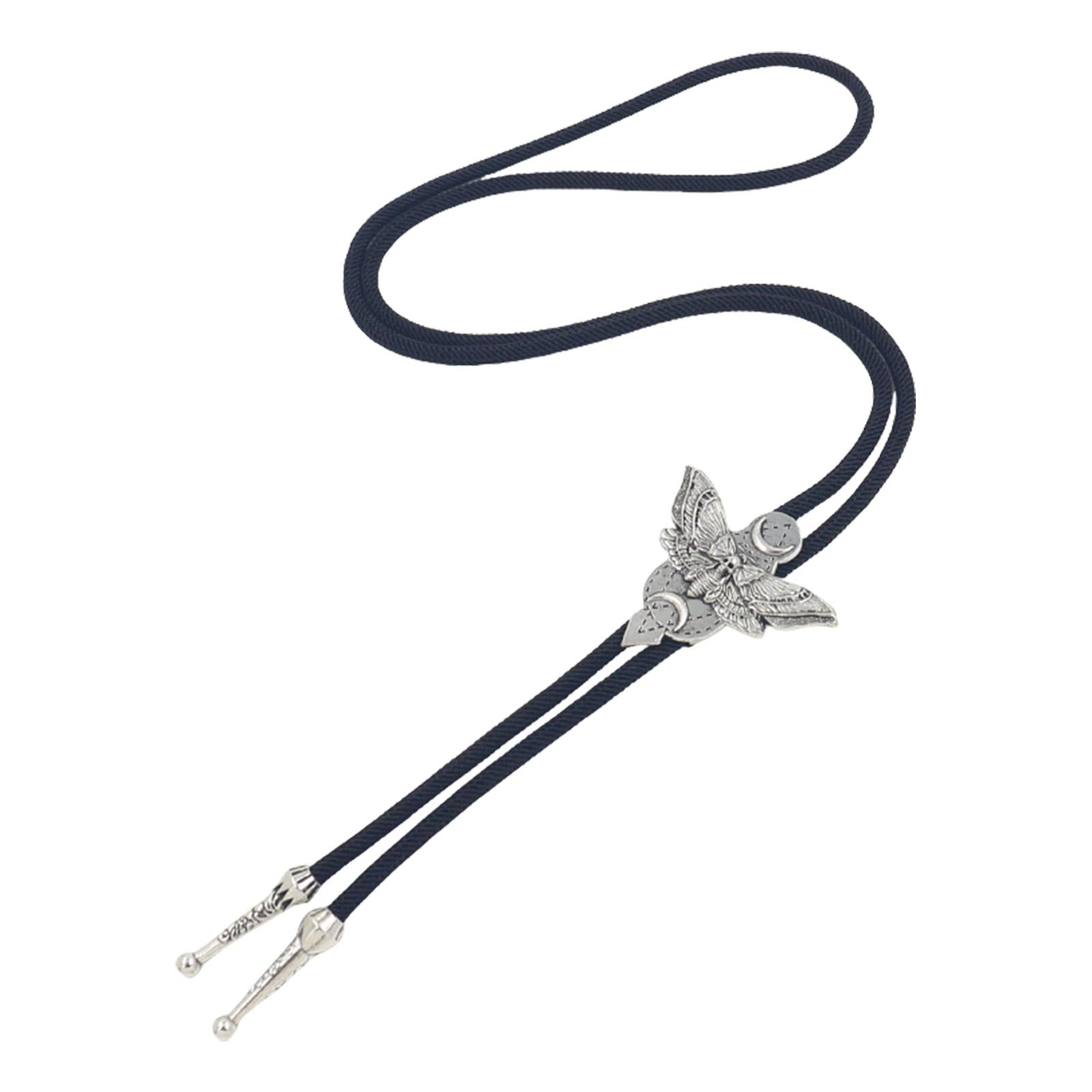 Handgefertigtes geflochtenes Seil Bolo Tie Halskette mit Totenkopf-Motte Anhänger für Männer und Frauen Western Cowboy Punk Krawatte von Joom DACH