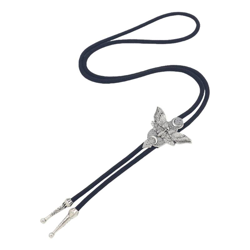 Handgefertigtes geflochtenes Seil Bolo Tie Halskette mit Totenkopf-Motte Anhänger für Männer und Frauen Western Cowboy Punk Krawatte von Joom DACH
