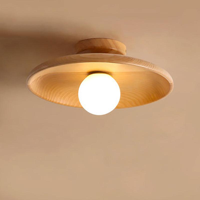 Handgefertigte Deckenlampe aus Holz mit LED-Leuchten für Flur, Wohnzimmer, Eingang, Balkon - Pendelleuchte in Form einer Holzscheibe Diameter -28cm beige von Joom DACH