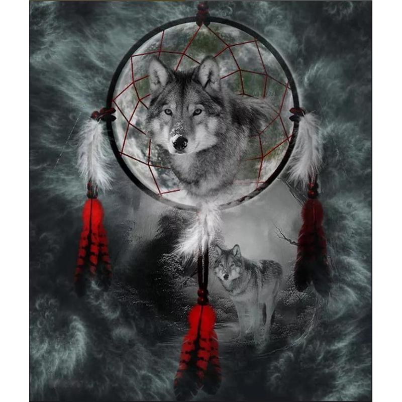 Handgefertigte Diamant-Stickerei, Mosaik-Gemälde-Set, Wand-Kreuz-Aufkleber, grauer Wolf, Bild, Heimdekoration 20X30CM von Joom DACH
